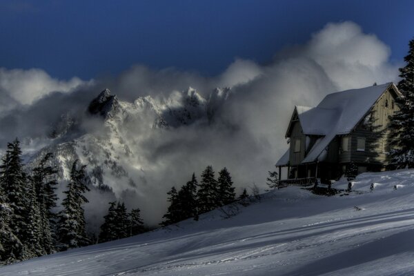 Cozy house in the snowy mountains