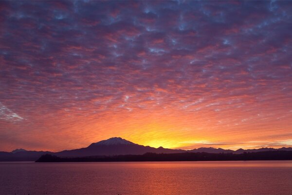 Sunset over the water, lots of clouds