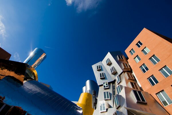 Houses under the open blue sky