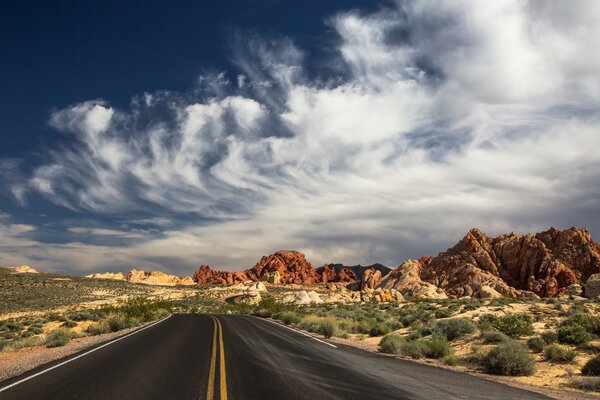 White clouds over the road