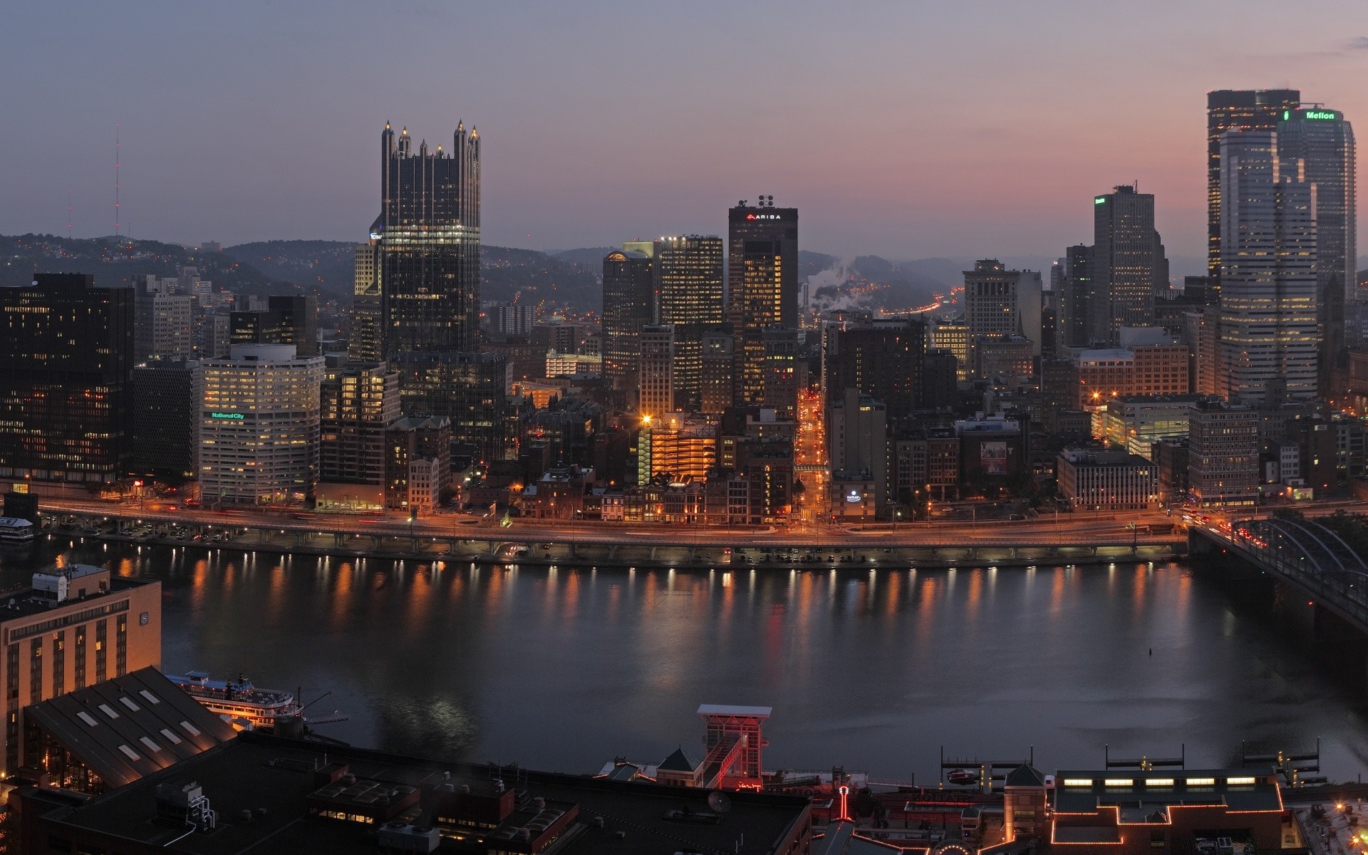 america città skyline architettura città grattacielo viaggi crepuscolo casa centro ufficio sera acqua fiume tramonto lungomare porto ponte cielo