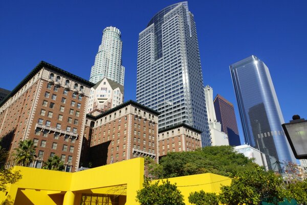 Photos of skyscrapers on a summer day