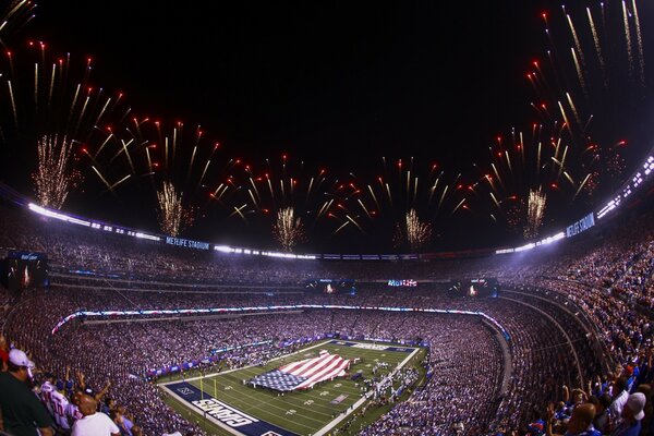 A packed stadium celebrates the victory