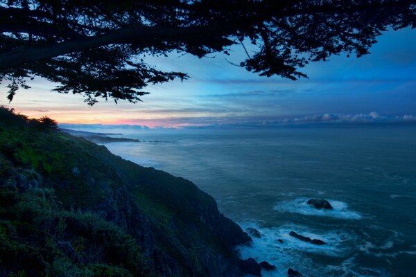 Pale blue sea view from the cliff