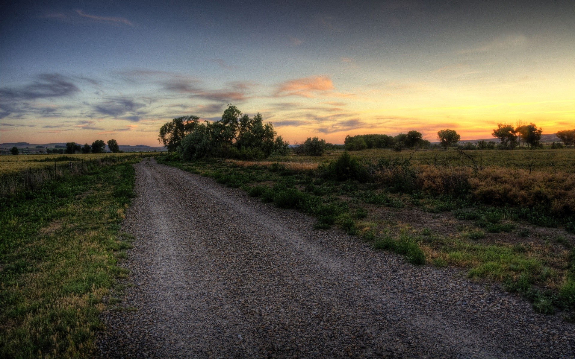 america landscape sunset sky road nature travel dawn field grass rural countryside outdoors