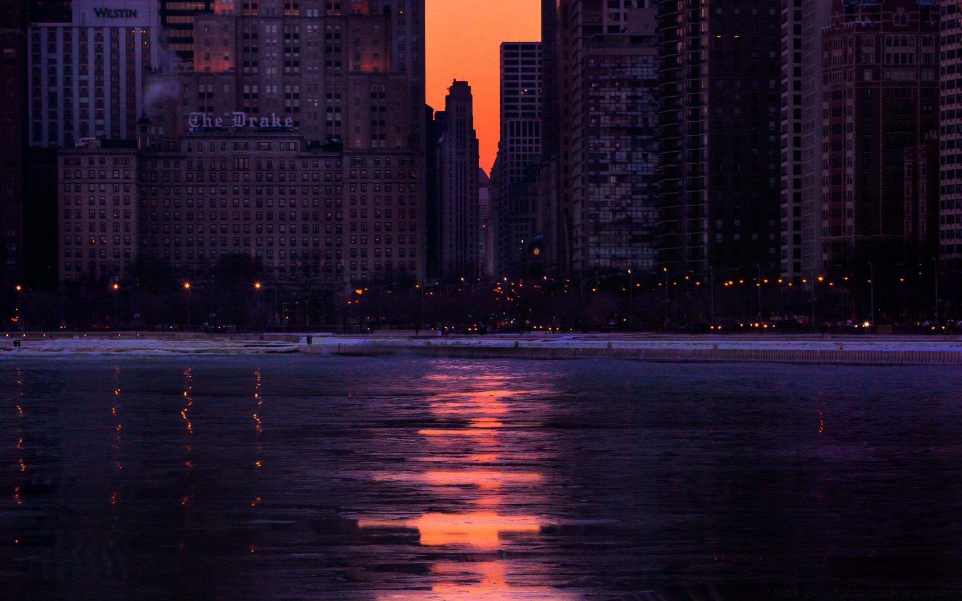 amérique ville architecture soir réflexion lumière voyage maison eau crépuscule gratte-ciel rivière ville centre-ville pont urbain skyline bureau flou