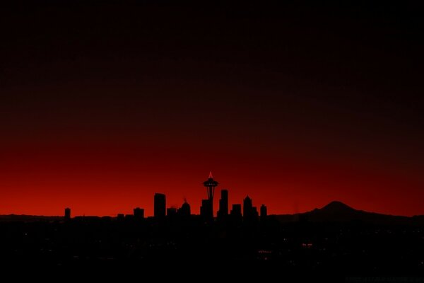 Beau coucher de soleil le soir. Silhouette