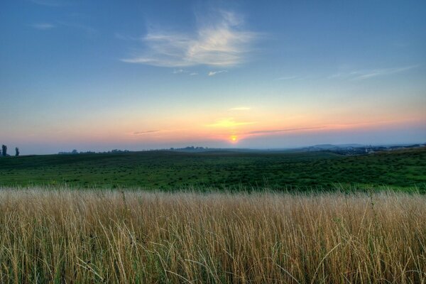 Пейзаж поле сельхозугодий в закате