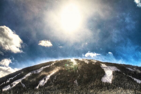 Wintersonne über dem Wald