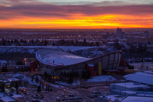 Sunset over a big city