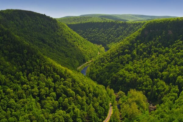 Жаз күніндегі төбелер пейзажы