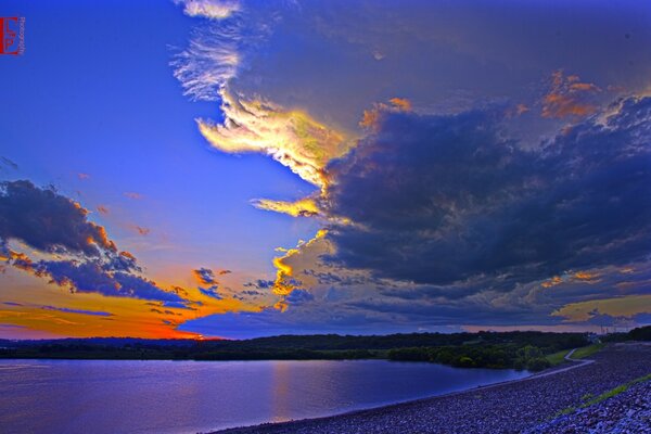 Sunset on the sea of water America