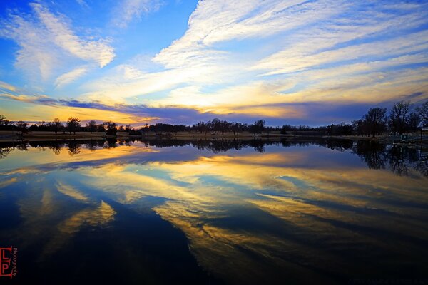 Very beautiful clouds in the reflection of water