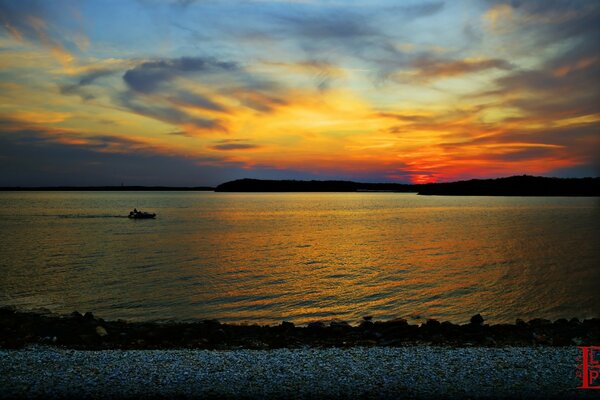 Lake sunset summer night