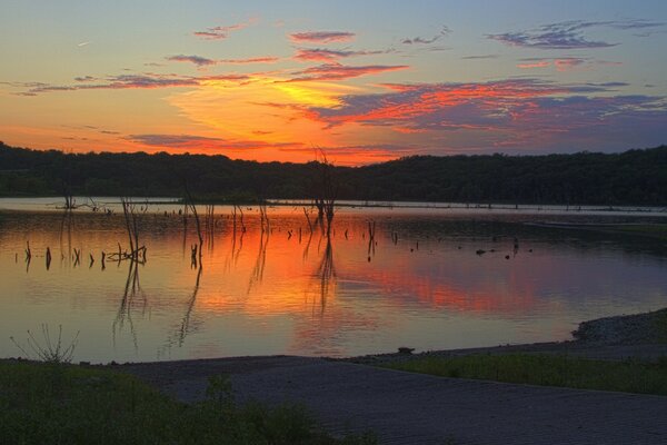 Scarlet clouds of evening sunset