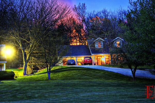 Evening landscape at home outdoors