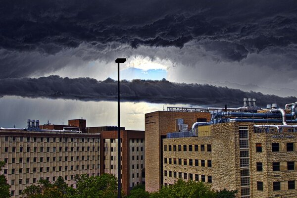 Cloudy sky over the industrial zone