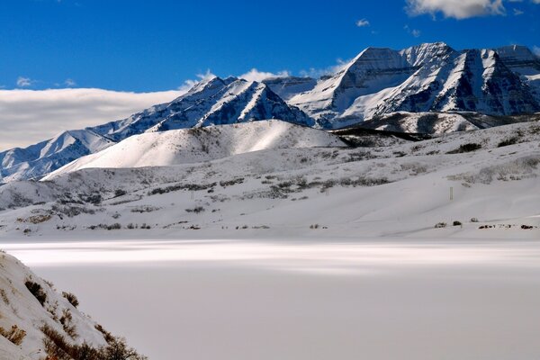 The mountains of America in the snow in winter