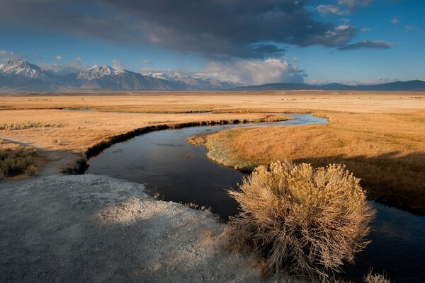 Blue sky on the background of the lake