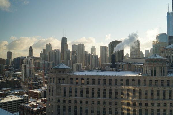 Skyscrapers of a huge winter city