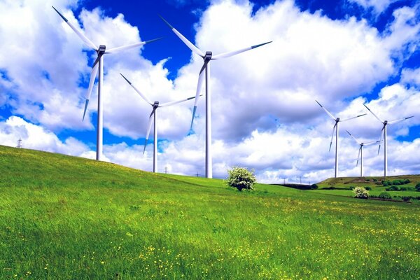 Windkraftanlagen unter freiem Himmel