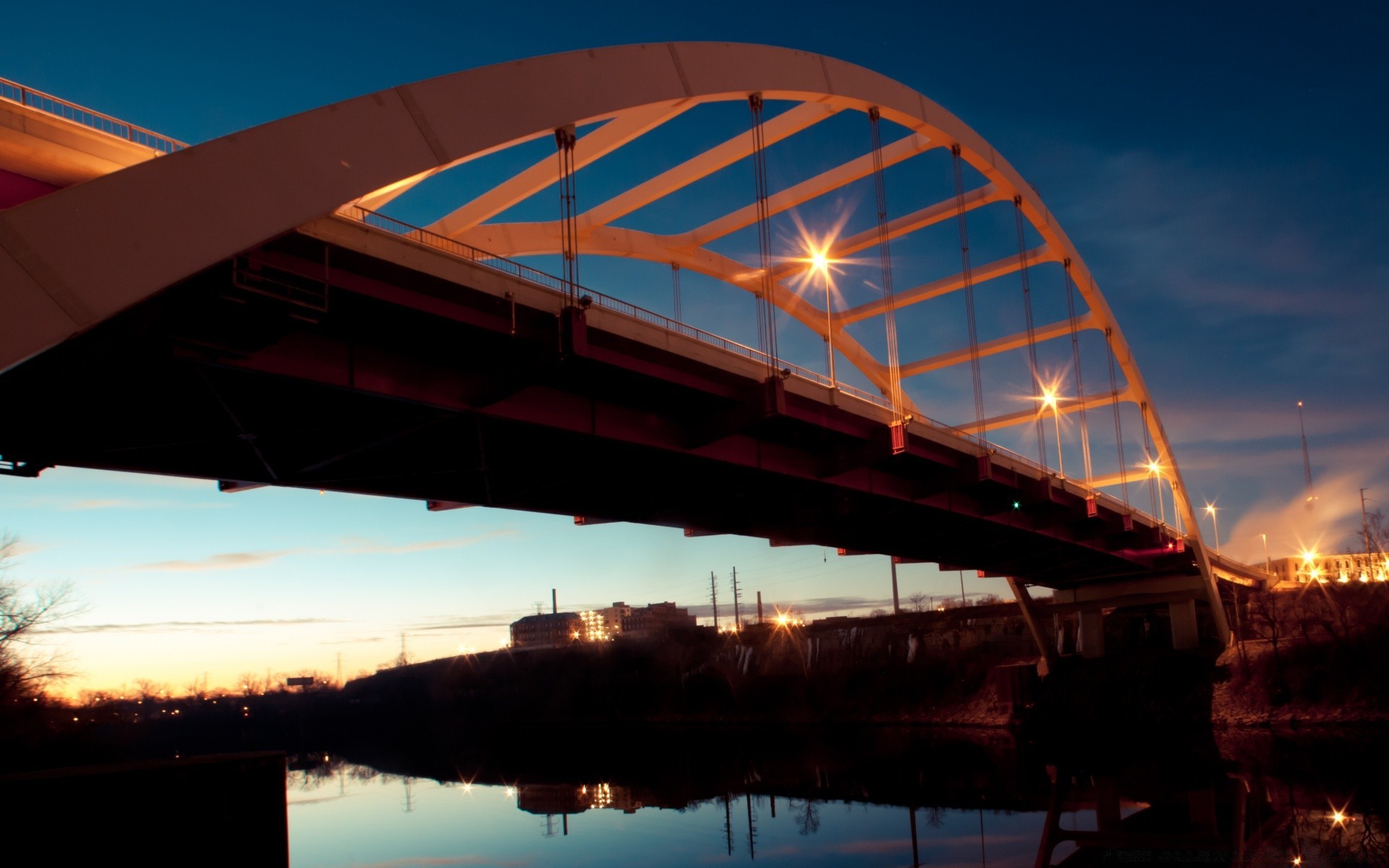 amérique pont eau coucher de soleil ciel voyage soir architecture crépuscule rivière ville lumière système de transport