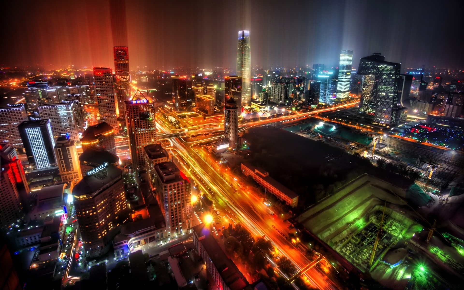 asia ciudad centro de la ciudad rascacielos noche crepúsculo ciudad carretera urbano tráfico casa puente carretera iluminación luz viajes arquitectura escena skyline negocio calle