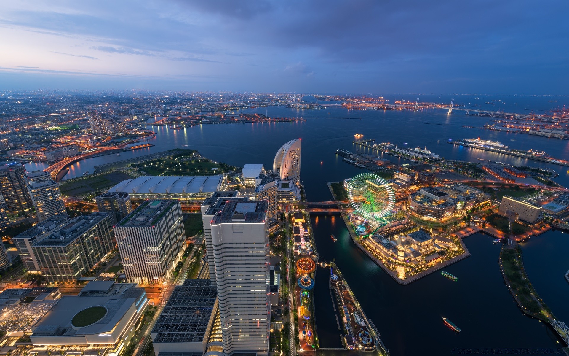 asia city cityscape architecture skyline travel aerial urban building water sight harbor town river panorama panoramic skyscraper evening landmark sky