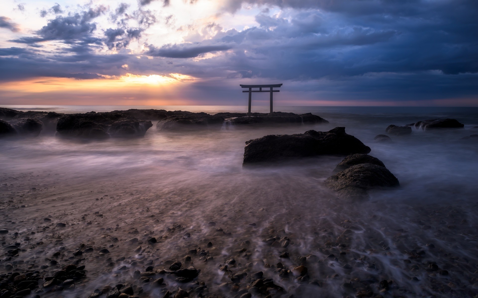 asia beach sunset water ocean storm sea seashore seascape dawn landscape dusk evening sky surf dramatic tide sand sun rock