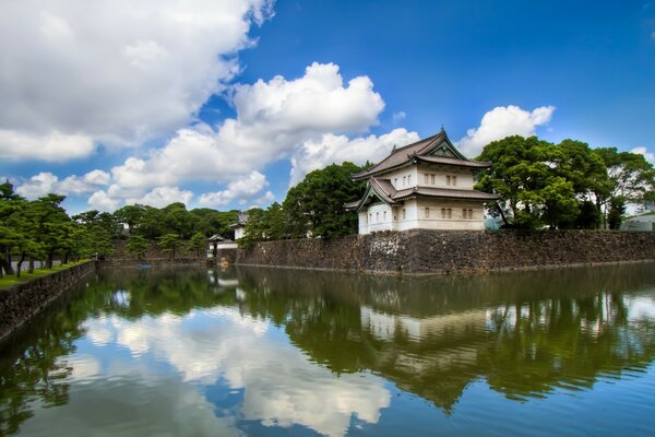 Reflexão da arquitetura da paisagem na superfície da água