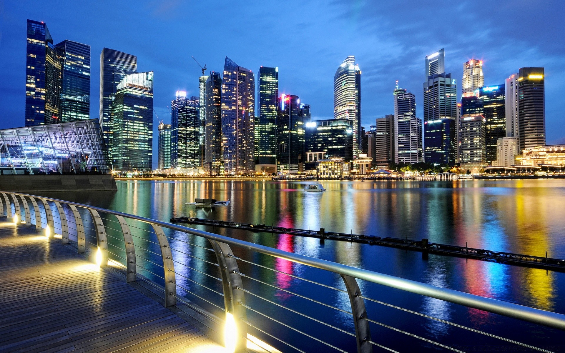 asia city skyline cityscape skyscraper downtown architecture reflection building urban office dusk modern business river bridge waterfront tower travel financial evening