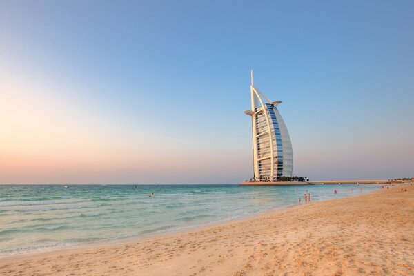 Asian coast, a skyscraper on the shore