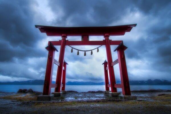 Asian coast with thunderclouds