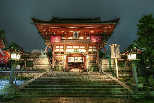 Asian temple at night. Oriental architecture