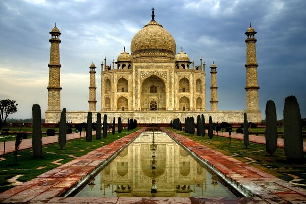 Architectural structure with domes and a swimming pool