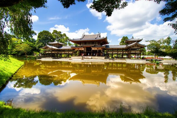 Pagodas on the shore of the pond