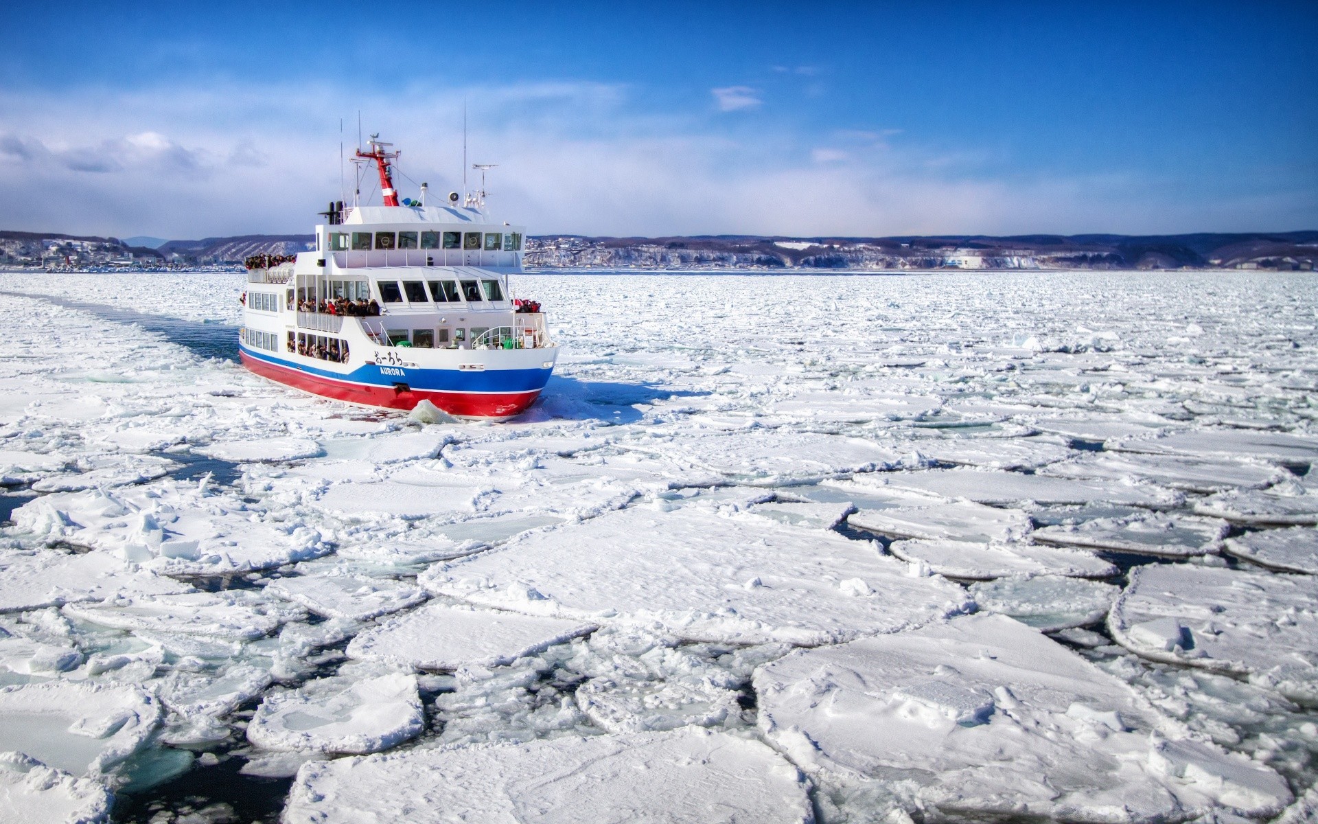 asia snow winter sea ice water travel outdoors sky nature frosty frozen ocean landscape cold seashore transportation system