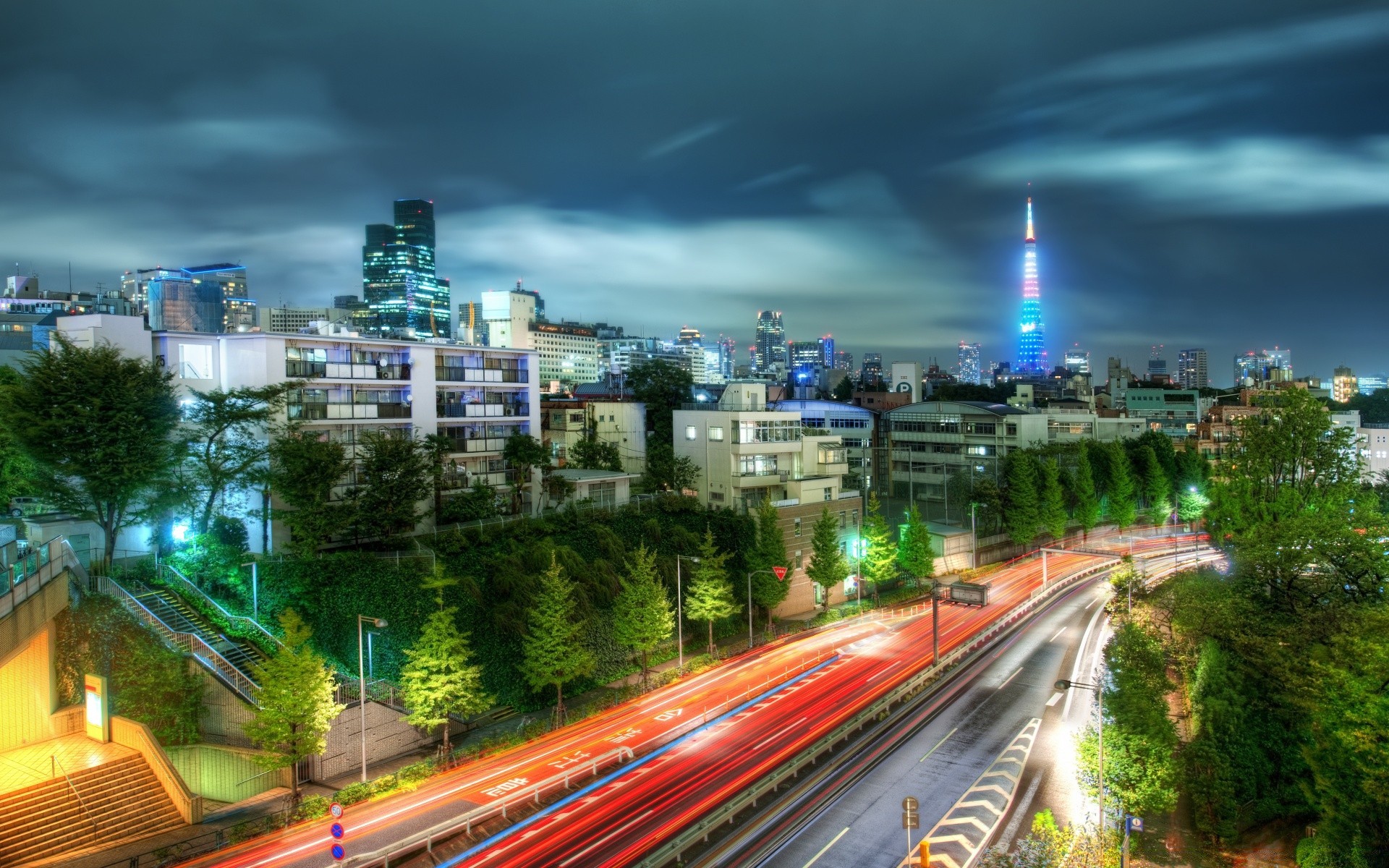 asia traffico città autostrada centro grattacielo strada città urbano viaggi accordi sistema di trasporto crepuscolo skyline sera auto veloce sfocatura moderno casa strada