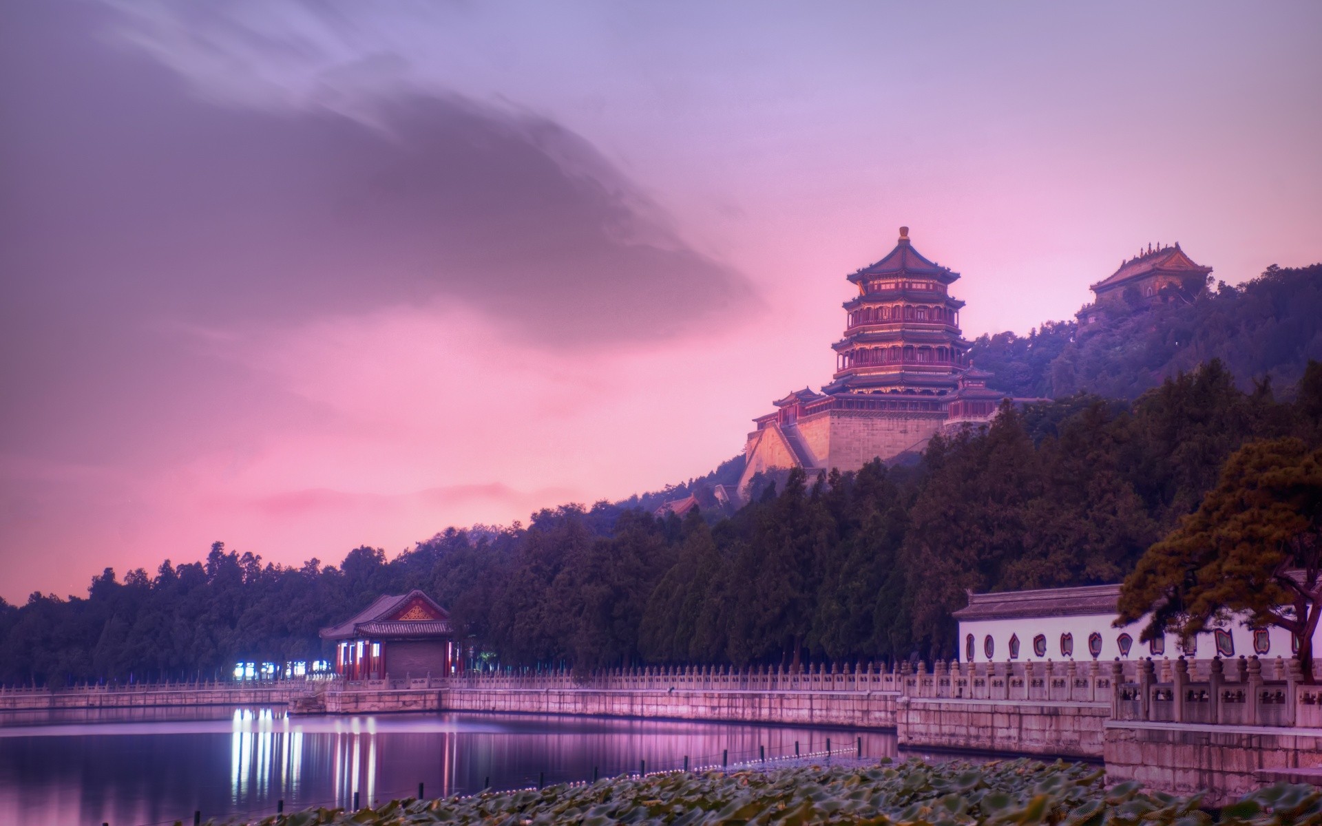 asia agua lago arquitectura viajes amanecer al aire libre puesta de sol cielo reflexión castillo crepúsculo templo