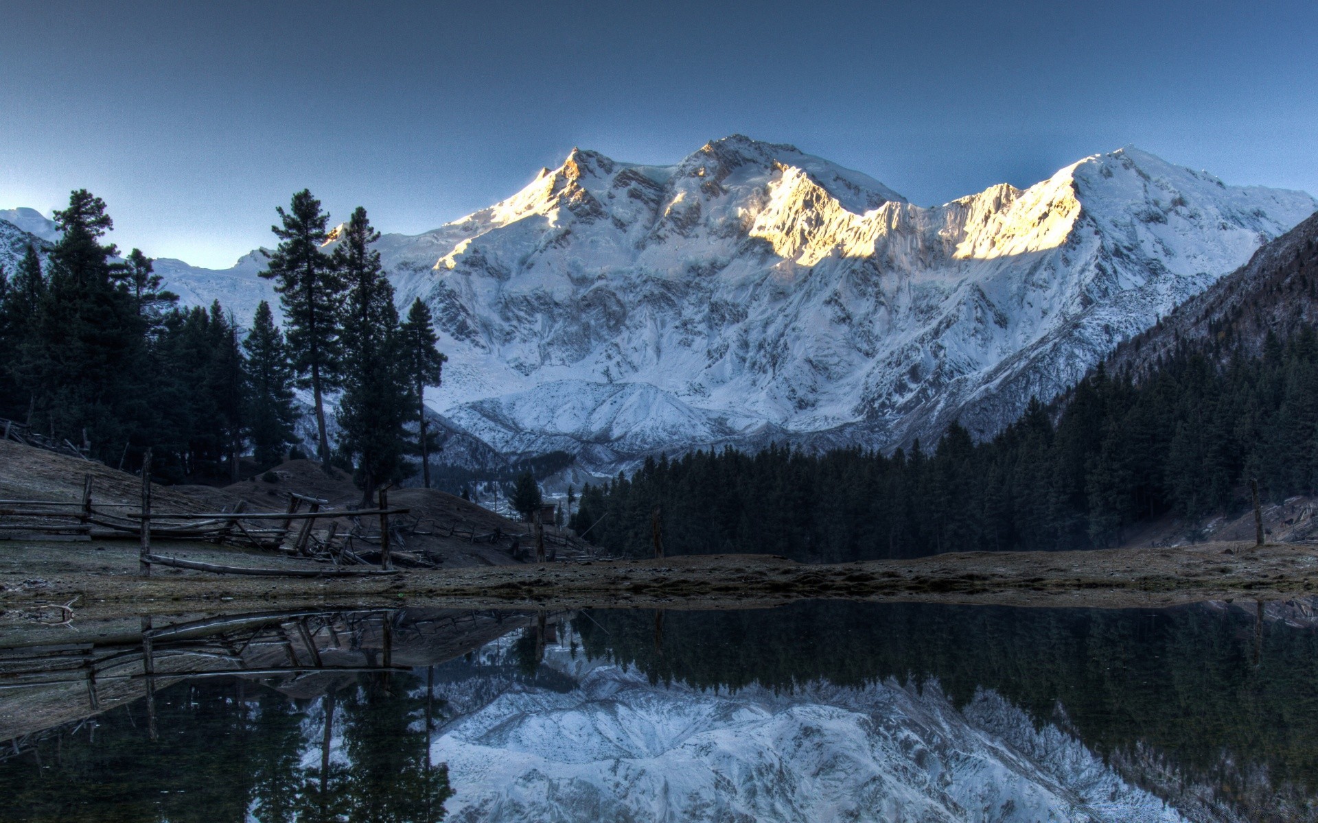 asia snow mountain scenic landscape lake reflection ice wood glacier water valley mountain peak winter evergreen tree majestic sky cold travel