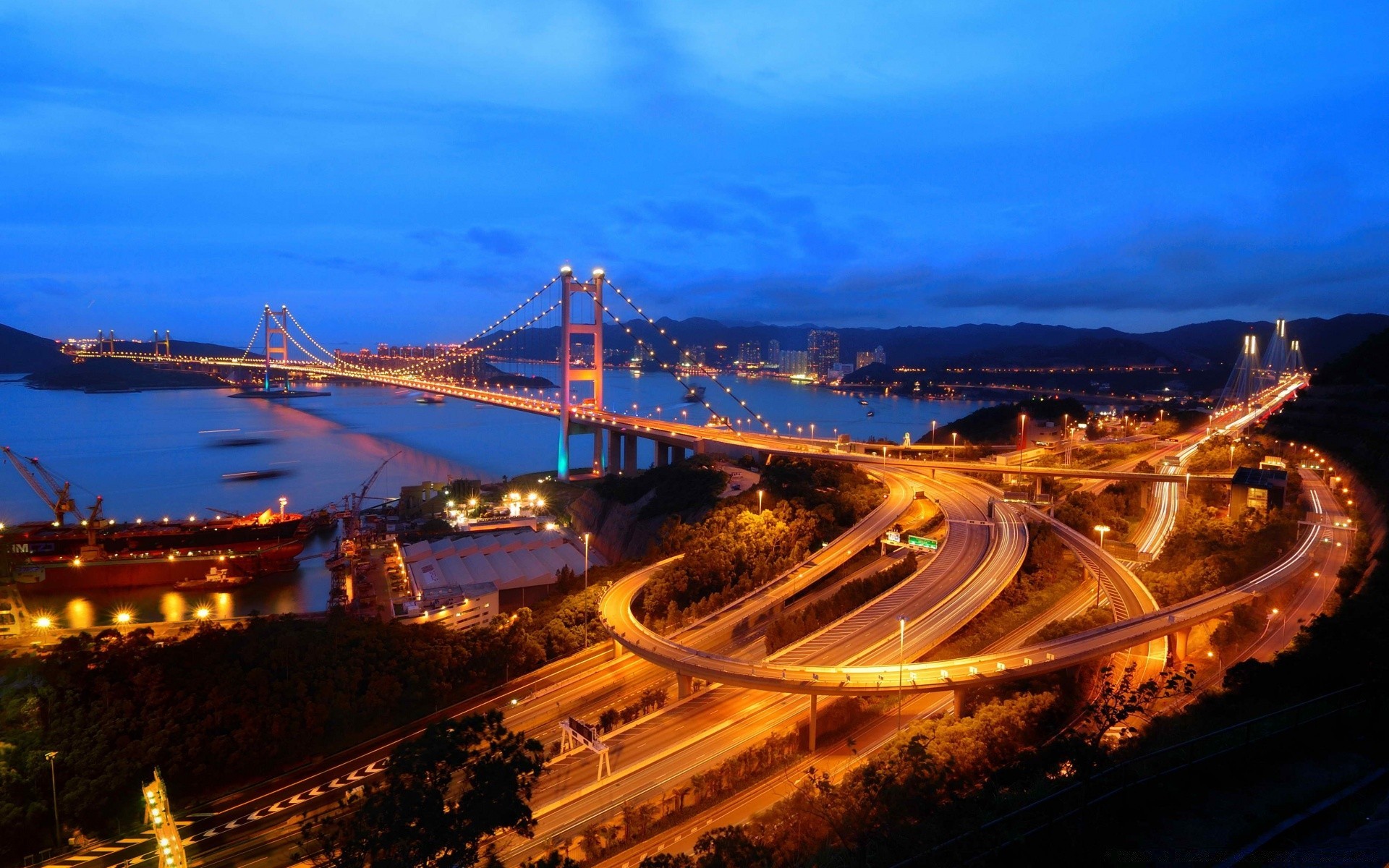 asia viaggi traffico sistema di trasporto strada città sera autostrada crepuscolo ponte architettura cielo urbano luce acqua casa accordi città tramonto sfocatura