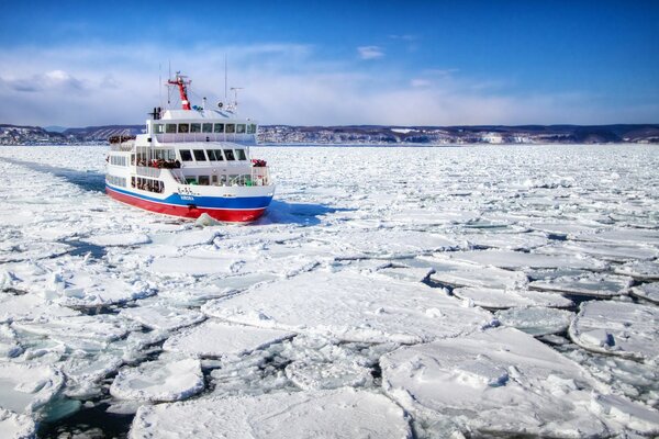 Icebreaker in the winter sea