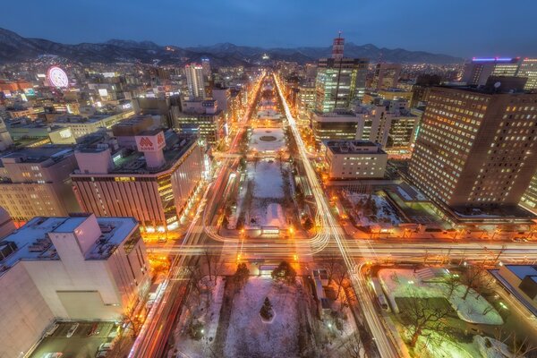 Glowing roads in the city