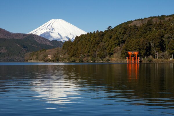 富士山脚下的湖