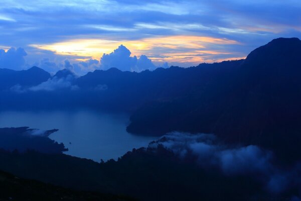 Mysterious sunset in blue tones