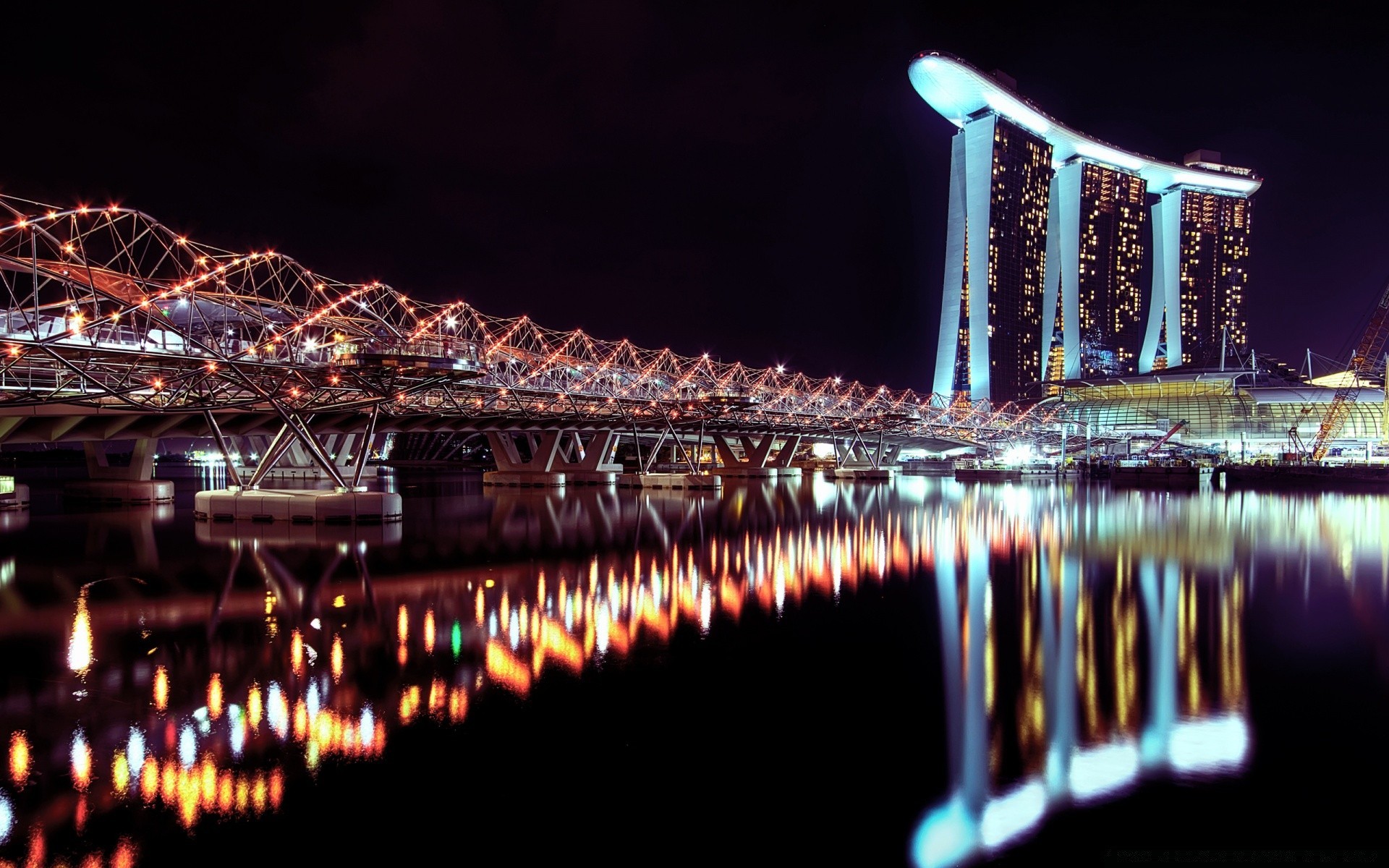 asia evening light travel illuminated city water bridge river architecture dusk reflection building casino sky festival outdoors blur urban hotel