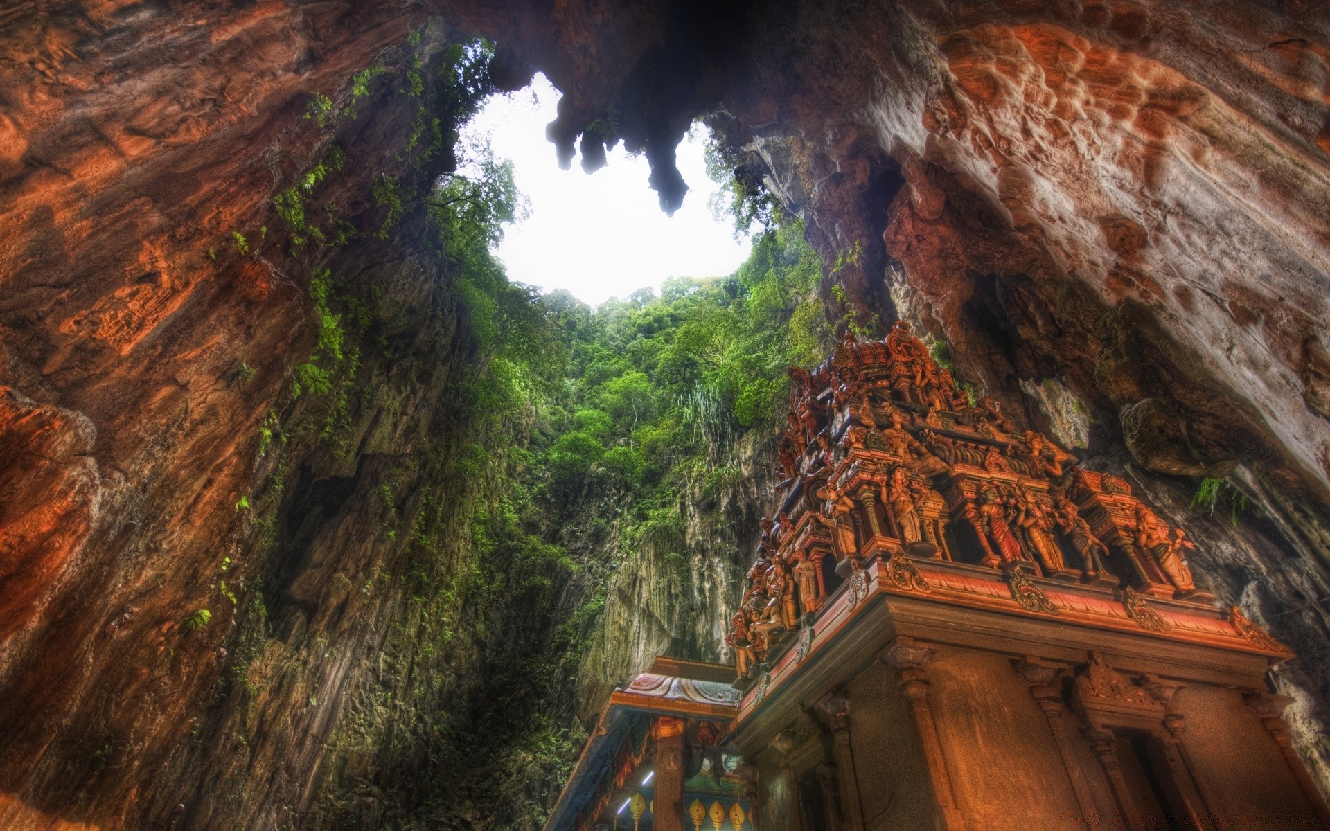 亚洲 旅游 户外 自然 岩石 水 洞穴 山 树