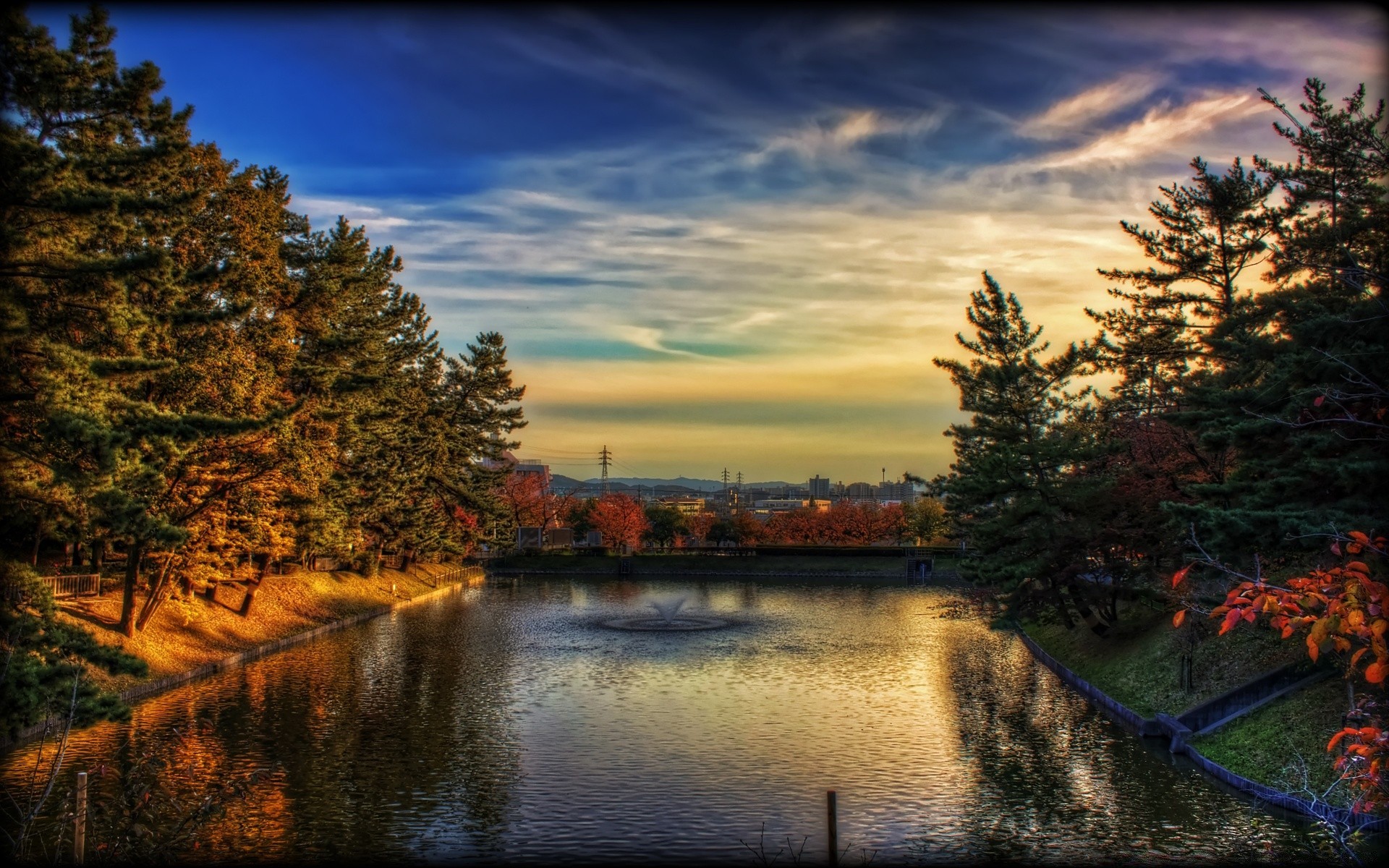 asien baum see wasser reflexion natur landschaft herbst sonnenuntergang abend im freien dämmerung fluss himmel holz park landschaftlich licht