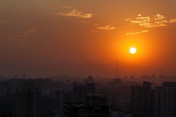 Bright sunset in the evening