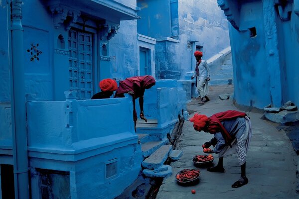 The street is narrow in Asia with the poor